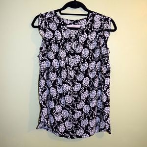 LOFT Floral Blouse top shirt black & white M